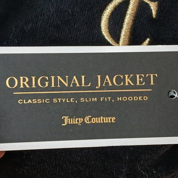 NWT Juicy Couture Basic Zip Up Slim Fit Hoodie Black Velour Size Medium - Picture 6 of 9